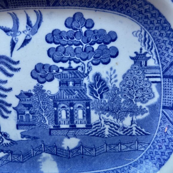 Antique Ridgway Staffordshire Blue & White Willow Pattern Serving Platter 11.5" - Picture 3 of 10